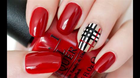 Step by step Burberry inspired plaid nail design 